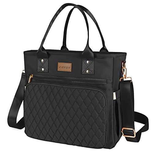 EASYA Large Insulated Lunch Bag for Work, Women's Nylon Thermal Lunch Box, Leakproof Cooler Tote Bag with Storage Pocket (Black)