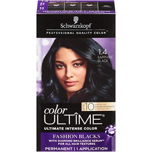 Schwarzkopf Color Ultime Hair Color, 1.4 Sapphire Black, 1 Application - Permanent Black Hair Dye for Vivid Color Intensity and Fade-Resistant Shine up to 10 Weeks