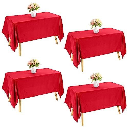 JALANCY 4 Pack Rectangle Tablecloth 60x102 Inch Red Table Cloth for 6 Foot Rectangle Tables Washable Polyester Table Cover for Wedding Dining Table Buffet Parties Banquet Decoration（Red）