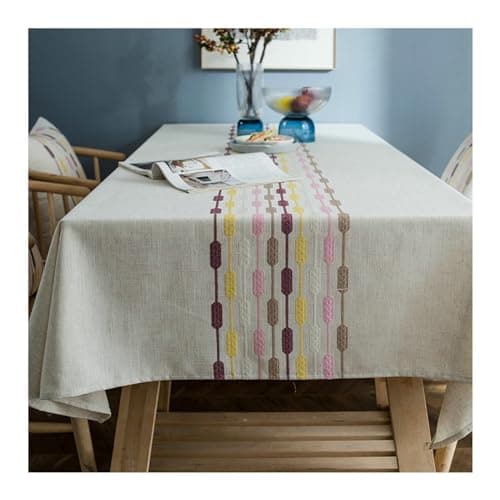 Bcughia Rectangular Tableclothes, Purple Tablecloth 71" L x 53" W Polyester Reusable Embroidery Stripes Tablecloth for Kitchen Dinning Tabletop Decoration