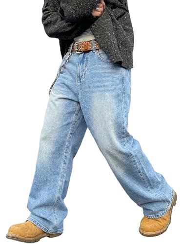EMMIOL Baggy Jeans Men, Relaxed Loose Fit Wide Leg Denim Pants Y2K Stretch Skateboard Straight Leg Mid Rise