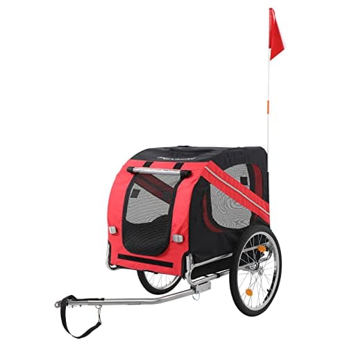 PEXMOR Dog Bike Trailer, Folding Bike Trailer for Dogs, Pet Trailer Cart for Bicycle, Bike Cargo Wagon Carrier Attachment w/Universal Hitch & 20" Quick Release Wheel Red