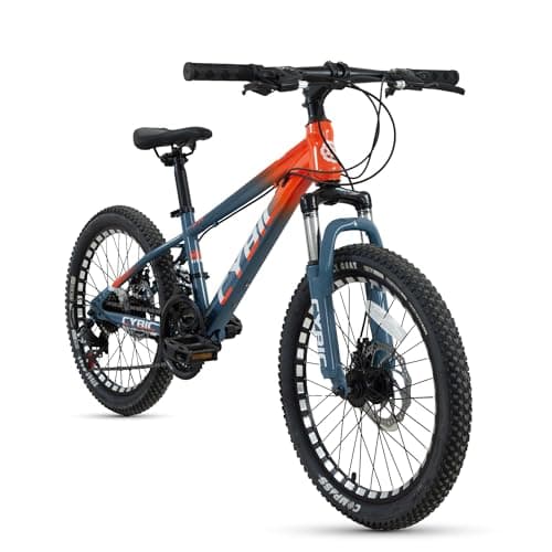 CYBIC 20 Inch Mountain Bike for Boys Girls, Youth MTB Bicycle 21 Speeds Iron Frame Bicycle, Multiple Colors (Grey-Orange)