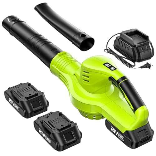 Cordless Leaf Blower, Electric Leaf Blower Cordless with 2 Batteries and Charger, 21V Battery Powered Leaf Blower Lightweight for Lawn Care, Patio, Blowing Leaves, Dust Snow and Blowing,Green