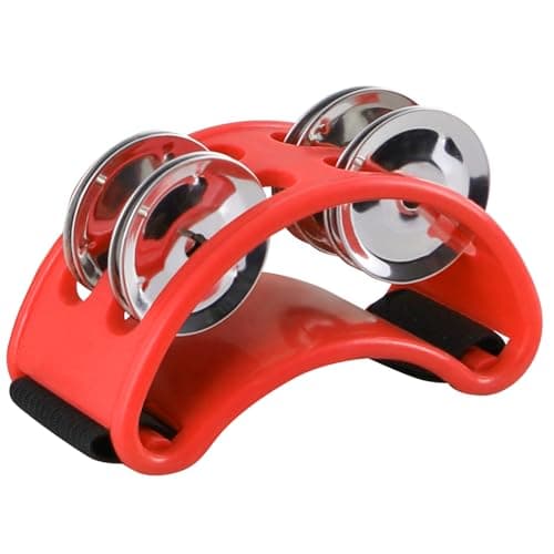 EASTROCK Foot Tambourine Percussion Musical Instrument Foot Percussion with Golden Steel Jingle Bells for Drum Guitar Playing Black