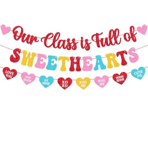 Our Classroom is Full of Sweethearts Banner Valentines Day Classroom Decorations Happy Valentine’s Day Party Supplies Glitter Red Colorful School Classroom Bulletin Board Decoration