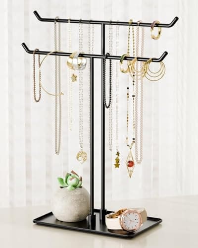 Bussdis Necklace Stand: Black Metal Necklace Organizer for Home Decor