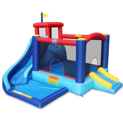 Action Air Bounce House - Inflatable Bouncing House with Blower for Indoor & Outdoor - Jump Bouncy Castle with Slide - Big Bouncy Area, Love for Kids