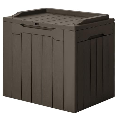 JUMMICO 31 Gallon Resin Deck Box Waterproof Indoor Outdoor Storage Boxes for Patio Furniture Cushions and Garden Tools (Brown)