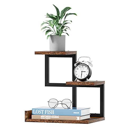 Gannyfer Wood Desktop Shelf - Freestanding Small Bookshelf Desk Hutch Supplies Organizers, 3 Tier Storage Display Display Rack Office Decor, Stand Shelves with Metal Frame for Books/Plants/Toys