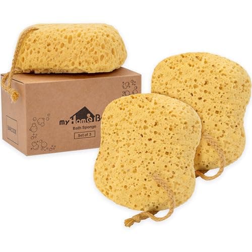 myHomeBody Bath Sponge, Foam Loofah Sponge, Body Sponge for Shower – Large Size, Lots of Lather, Curvy, 3 Pack