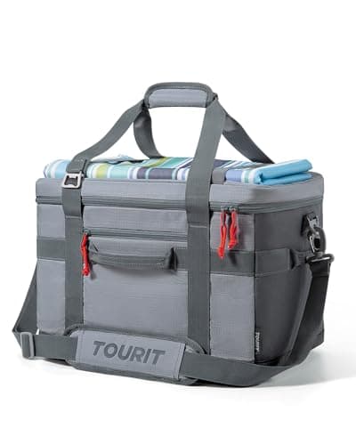 TOURIT Insulated Collapsible Cooler Bag, 48-Can 32L Large Soft Cooler for Picnic, Beach, Work, Travel, Grey