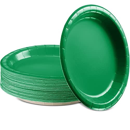 Amcrate Paper Dinner Plates Green, 8 1/2 Inches Paper Plates Disposable, Strong and Sturdy Disposable Plates for Party, Dinner, Holiday, Picnic, or Travel Party Plates, Pack of 50