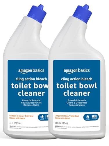 Amazon Basics Toilet Bowl Cleaner with Cling Action Formula, Bleach, Fresh Scent, 24 Fl Oz, Pack of 2