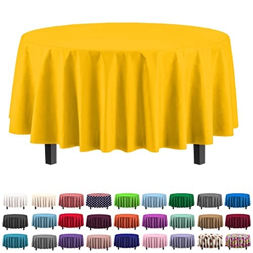 12-Pack Premium Plastic Tablecloth 84in. Round Table Cover - Yellow