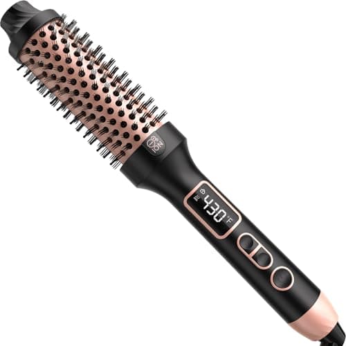 Nimmu Thermal Brush for Blowout Look, 1.5 inch Heated Round Brush, Curling Iron with 10 Temperature Control, Hot Styler Dual Voltage for Travel, Black Gold