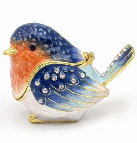 Robin Bird Jewelry Trinket Boxes Hinged Ring Box.Collectible Bird Figurines Home Decor Gifts for Women.Necklace Rings Earrings Organizer.