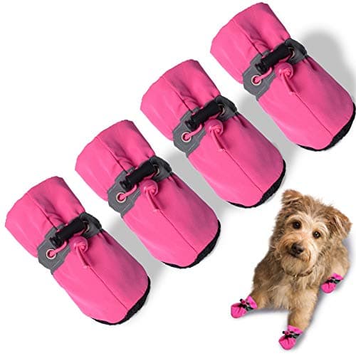 TEOZZO Dog Shoes for Hot Pavement, Anti-Slip Sole Dog Boots & Paw Protector Dog Booties with Reflective Straps Dog Shoes for Small Medium Dogs 4PCS Pink 3