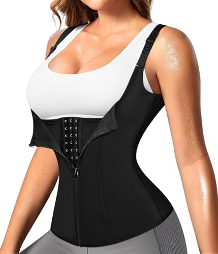 Nebility Women Waist Trainer Corset Zipper Vest Body Shaper Cincher Tank Top with Adjustable Straps (M, Black)