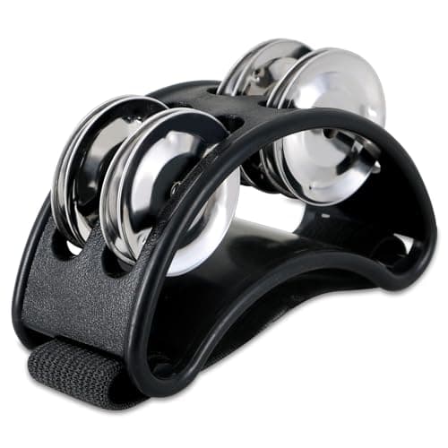 EASTROCK Foot Tambourine Percussion Musical Instrument Foot Percussion with Steel Jingle Bells for Drum Guitar Playing Black