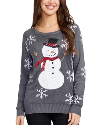Tipsy Elves Women's Gray Sequin Snowman Christmas Sweater Size Large