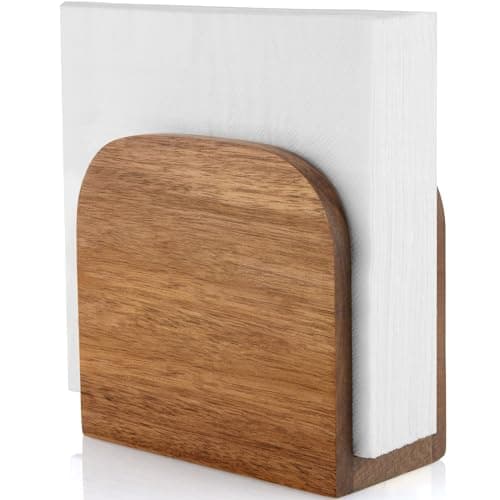 Acacia Wood Napkin Holder for Table, Wooden Upright Napkin Holders for Kitchen, Standing Napkin Dispenser for Kitchen Dining Room Party Cocktail Outdoor Use, Rustic Kitchen Table Decor