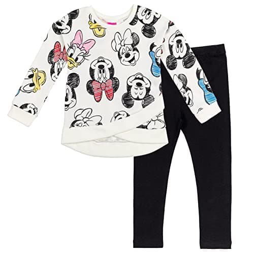 Disney Minnie Mouse Toddler Girls Crossover Fleece Sweatshirt & Leggings White/Black 4T