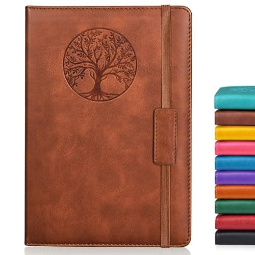 Biuwory Lined Journal Notebook for Women Men,256 Pages A5 Hardcover Leather Journals for Writing,Travel,Business,Work & School,College Ruled Notebooks for Note Taking,Diary Notepad 5.7"×8.3"(Brown)