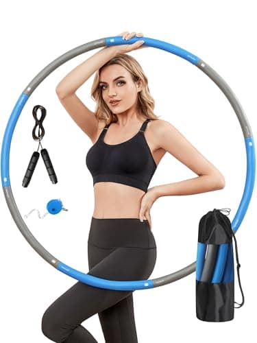 Phobby Weighted Exercise Hoop for Adults, 2.2lb Detachable Fitness Hoop, Adjustable Hoop with Jump Rope, Tape Measure and Carry Bag, Home Gym Workout (Blue Grey)