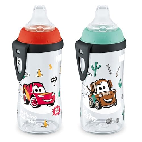 NUK Active Sippy Cup, 10 oz, 2 Pack, Disney's Cars, Lightning McQueen, BPA-Free, Spill-Proof, Transition Cup