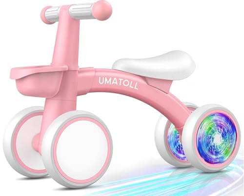 Umatoll Colorful Lighting Baby Balance Bike Toys for 1 Year Old Girl Gifts, Adjustable Seat, First Birthday Gifts, 12-24 Months Toddler Bike, Pink