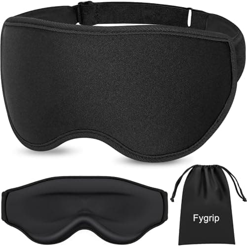 Fygrip 3D Eye Mask Sleep Mask for Men & Women, 100% Pressure-Free & Light Block-Out Eye Mask for Sleep with Easy Adjustable Strap, Night Eye Cover for Travel, Black