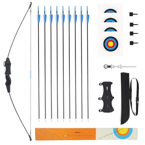 Procener 40" Bow and Arrow Set for Kids, Archery Beginner Gift with 9 Arrows 2 Target Face, 1 Arm Guard and 1 Quiver, 18 Lb Recurve Bow Kit for Teen Outdoor Sports Game Hunting Toy (Black)