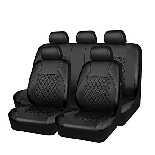 HORSE KINGDOM Universal Deluxe Pu Luxury Vinyl Faux Leather Car Seat Covers Full Set, Airbag Compatible, Breathable, Fit for Cars, Trucks, SUV (All Black)