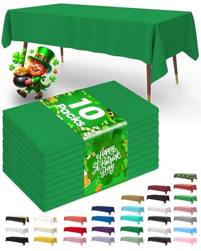 Pureegg Plastic Table Cloth Disposable 10 Pack, 54 x 108 Inch Table Cloths, St Patricks Day Decorations, Shamrock Green Tablecloths for Rectangle Tables, Plastic Table Cover, Leakproof & Sturdy, Green