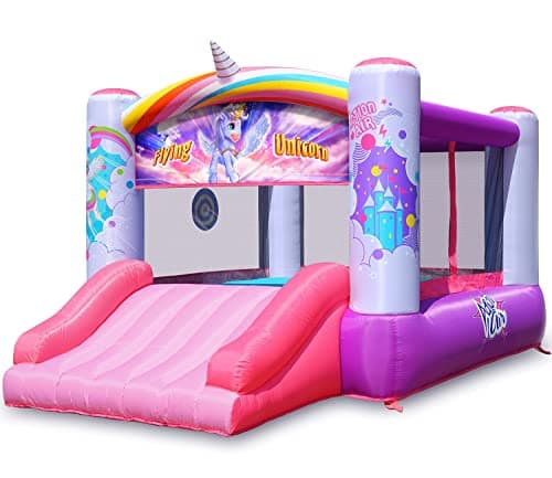 Action Air Bounce House, Princess Inflatable Bounce House with Blower, Pink Bouncy House for Girls, Flying Unicorn Theme Bouncy Castle, Durable Sewn and Extra Thick, Love for Kids