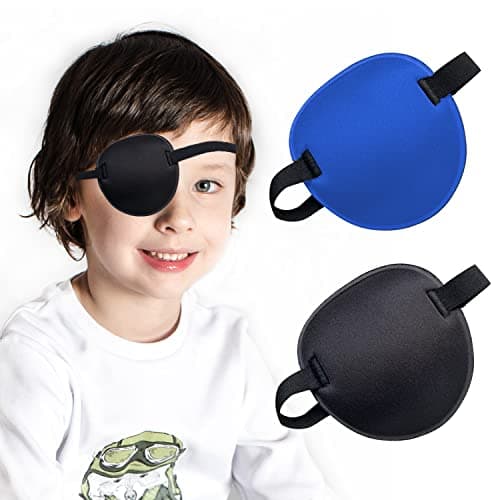2PCS Eye Patch, Medical Eye Patches for Adults, Adjustable 3D Eye Patch, Soft Amblyopia Lazy Eye Patches for Left or Right Eyes, for Adults and Kids (Black, Blue)