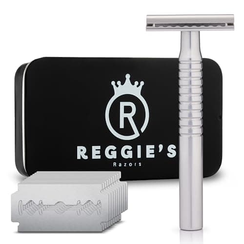 Reggie’s Razors Jupiter Aluminum Safety Razor for Men - Double Edge Shaving Razor, CNC-Machined - Made in UK - Aerospace Grade, Textured Grip, Suitable All Skin Types - Includes 10 Blades - Silver