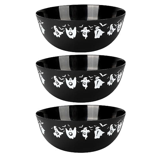 AUECOOME 3 Pieces Halloween Plastic Trick Treat Candy Bowls Reusable halloween serving bowl Halloween Party Supplies (Black Ghost)