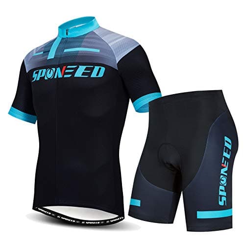 sponeed Mens Cycle Jerseys Set Shorts Gel Padded Tights Bicycle Pants Paddding US M Black Blue
