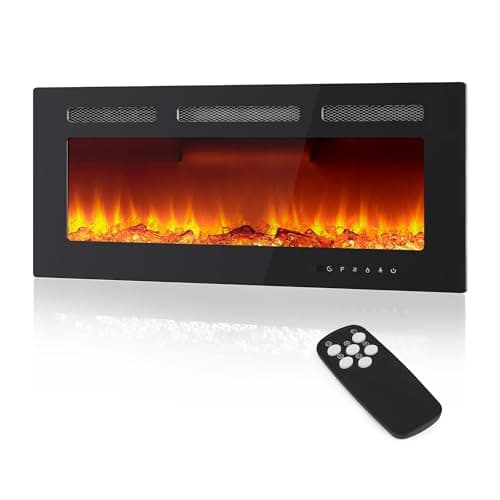 60'' Electric Fireplace Inserts, Recessed Wall Fireplace Heater with Log & Crystal Inserts, Adjustable Flame Color/Speed/Brightness, Heater, Remote Control & Touch Screen, Built-in Timer, Low Noise