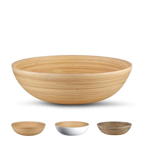 LEXA 12" Handmade Natural Bamboo Wooden Salad Bowl - 130Oz Lightweight Large Wooden Bowls for Food - Bamboo Wooden Fruit Bowl for Kitchen Counter, Wood Bowls for food - Wooden Serving Bowl for Snacks