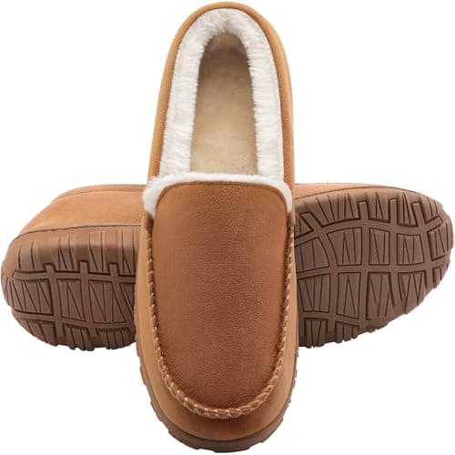 shoeslocker Mens Slippers Warm House Slippers for Men Indoor Outdoor Beige Size 11