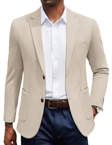 COOFANDY Mens Casual Blazer Slim Fit Sport Coat Casual Stretch Knit Sports Jackets, Light Khaki, M