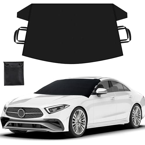 EcoNour Windshield Cover for Ice and Snow | Heavy Duty 600D Oxford Fabric | Windshield Protector for Cars, SUVs, Trucks | Secure Fit Waterproof Frost Cover | Winter Car Accessories | Medium (69"x42")