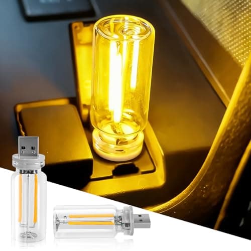2PCS USB Lights, Retro Automotive Atmosphere Decor Lamp, Car Interior Touch Adjustment Lights, Mini Glass Bottle LED Bulb Night Light for Vehicle Bedroom Hallway, Camping, Holiday (Warm White)