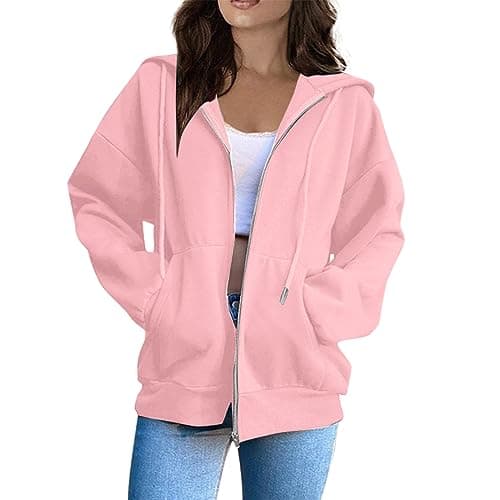 Generic Woman Pink Hoodie Zip Up Women'S Clothing Sweater Jacket Women'S Lightweight Jacket Light Pink Hoodie Womens Hoodies Pullover Zipper Hoodies For Women Women Hoodies With Zipper Grey Hoodie