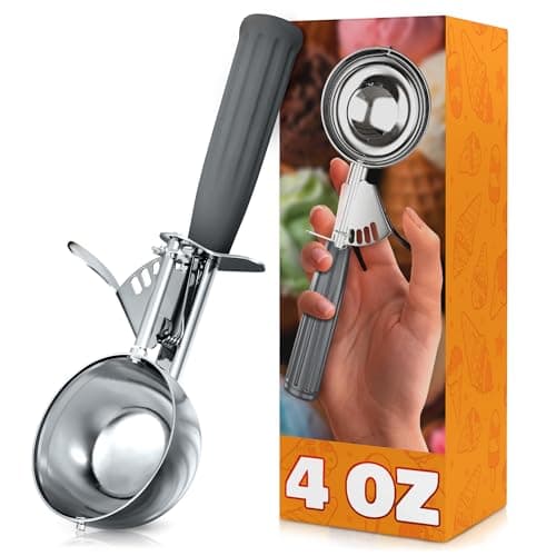 4 oz Ice Cream Scoop with Trigger Release #8 – Stainless Steel Versatile Tool for Baking, Cookies and Desserts Spoons, Dishwasher-Safe, Ergonomic Design, Great as Christmas Gifts for Dessert Lovers
