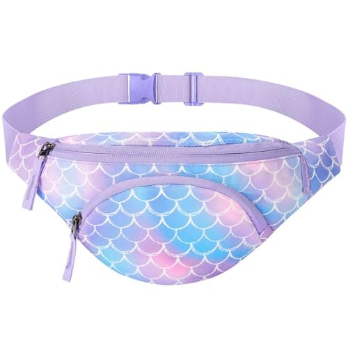 Choco Mocha Kids Fanny Pack Girls Mermaid Fanny Pack for Kids 6-8 8-12 Toddler Little Girls Fanny Pack 4-8 Children Waist Pack Kids Belt Bag for Girls Hip Belly Pack age 5 6 7 8 9 Gifts Purple