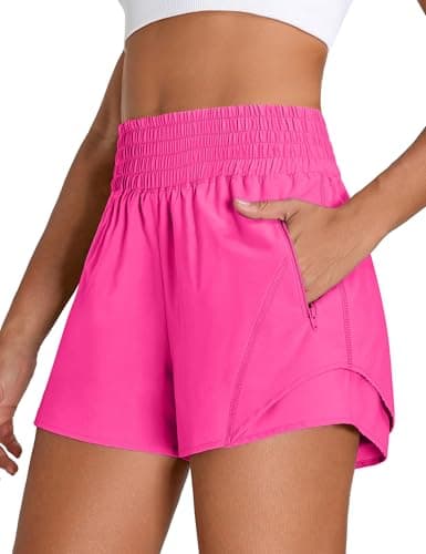 BMJL Women's Athletic Shorts High Waisted 2.5" Running Short with Zipper Pocket Sporty Yoga Gym Workout Shorts(M,Hot Pink)